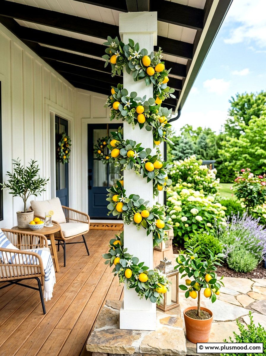 Lemon fruit porch column - 25 summer porch column decor ideas