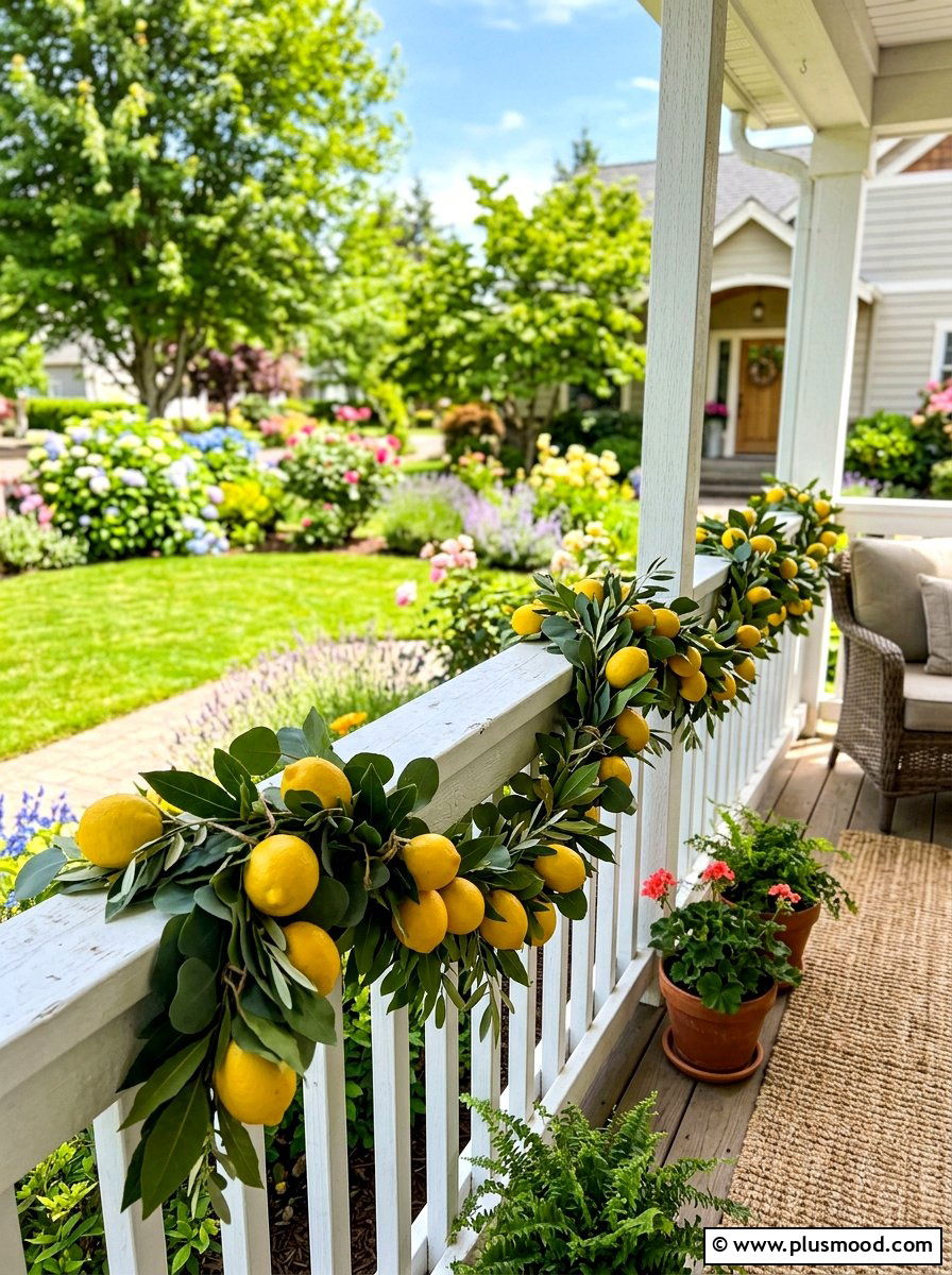 Lemon garland for railing - 25 summer front porch decor ideas with lemons