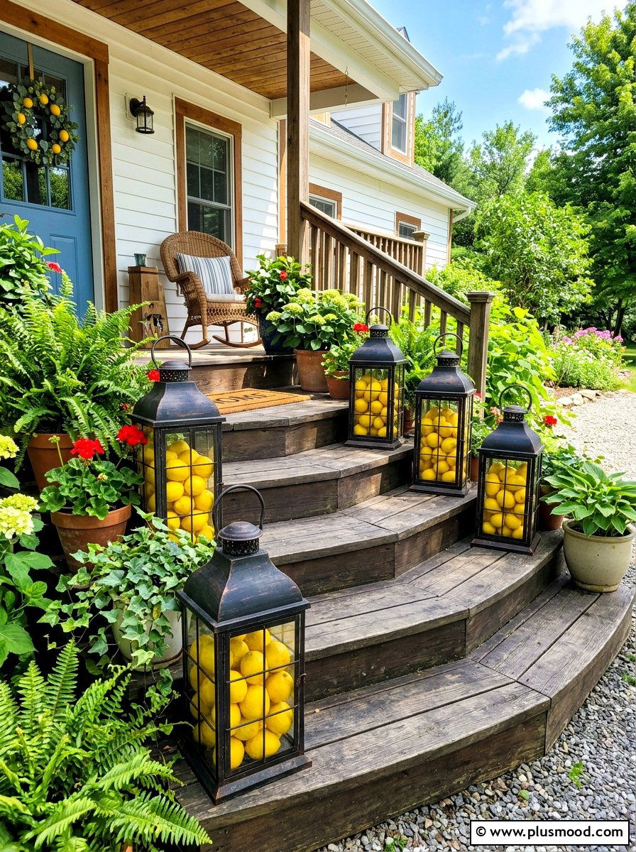 Lemon lantern fillers - 25 summer front porch decor ideas with lemons