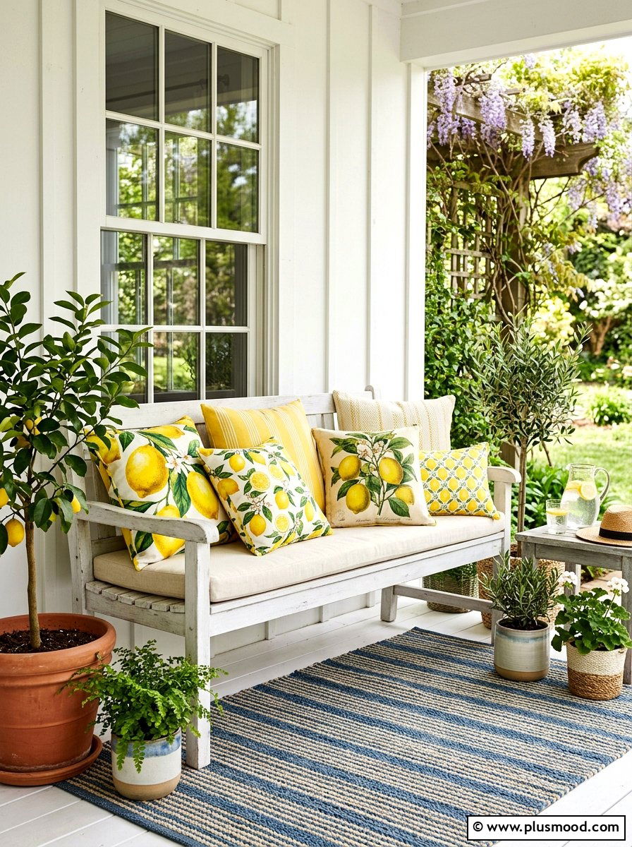 Lemon outdoor pillows - 25 summer front porch decor ideas with lemons