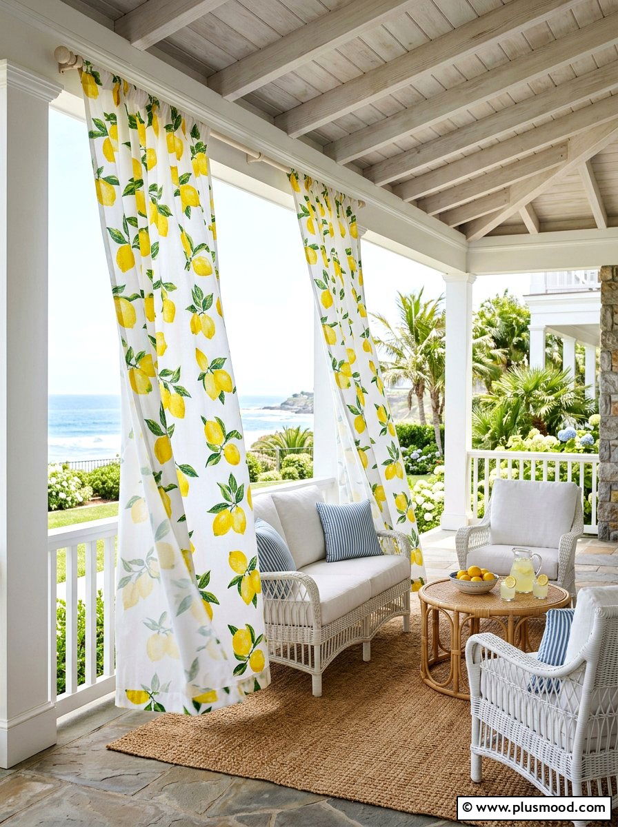 Lemon porch curtains - 25 summer front porch decor ideas with lemons