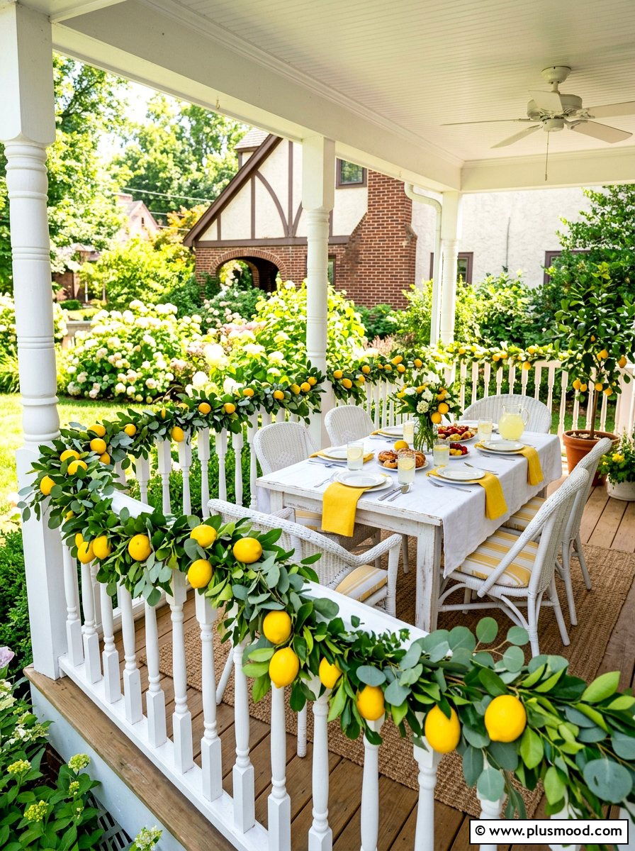 Lemon porch garland - 25 summer porch rail decor ideas