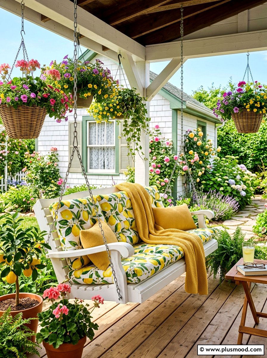 Lemon porch swing - 25 summer front porch decor ideas with lemons