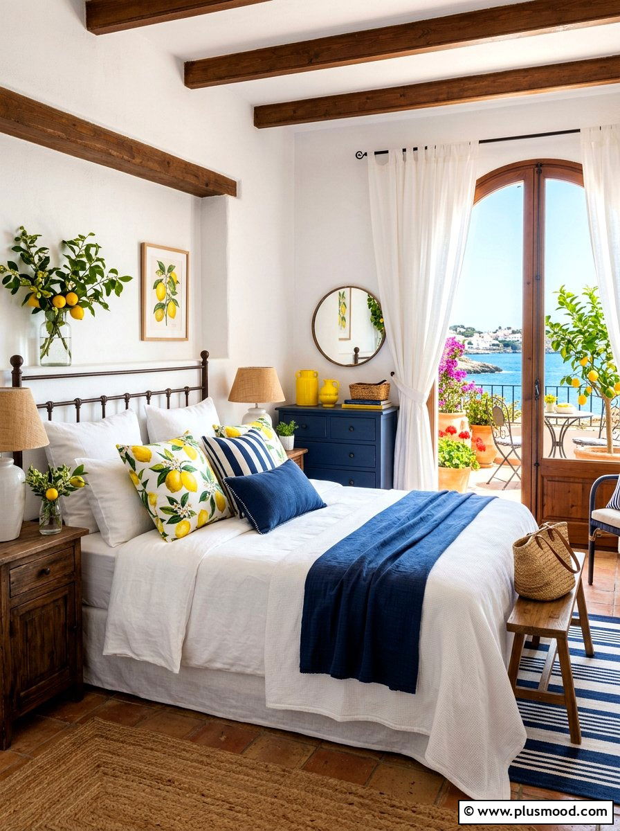Lemon print pillows - 25 summer pillow ideas for bedroom