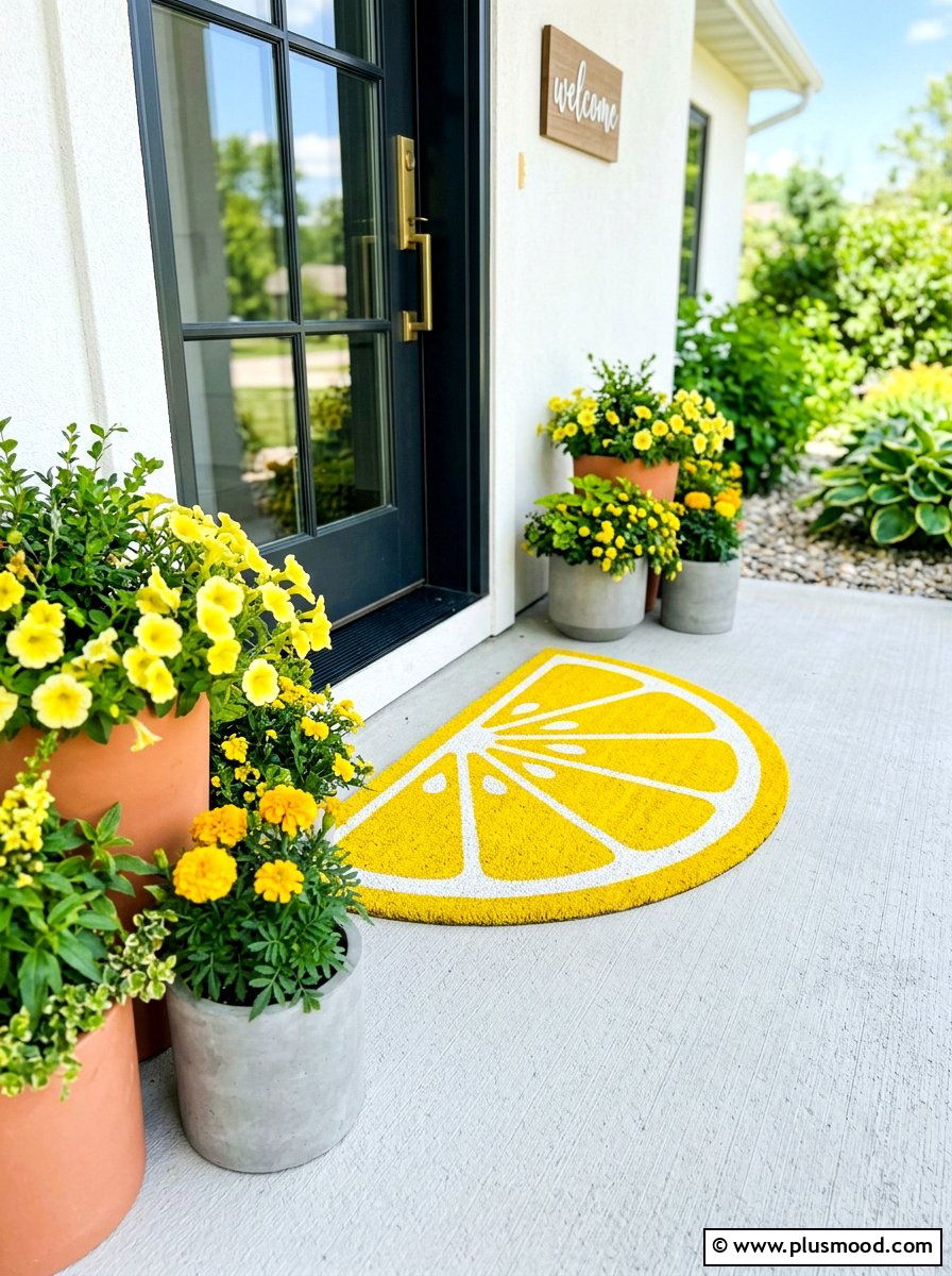 Lemon slice doormat - 25 summer front porch decor ideas with lemons