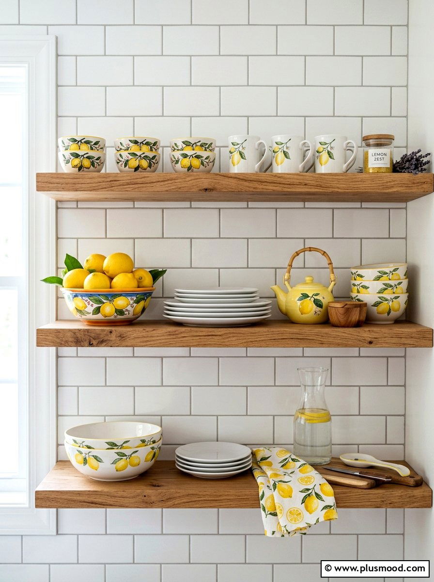 Lemon slice kitchen shelf - 25 summer citrus home decor ideas