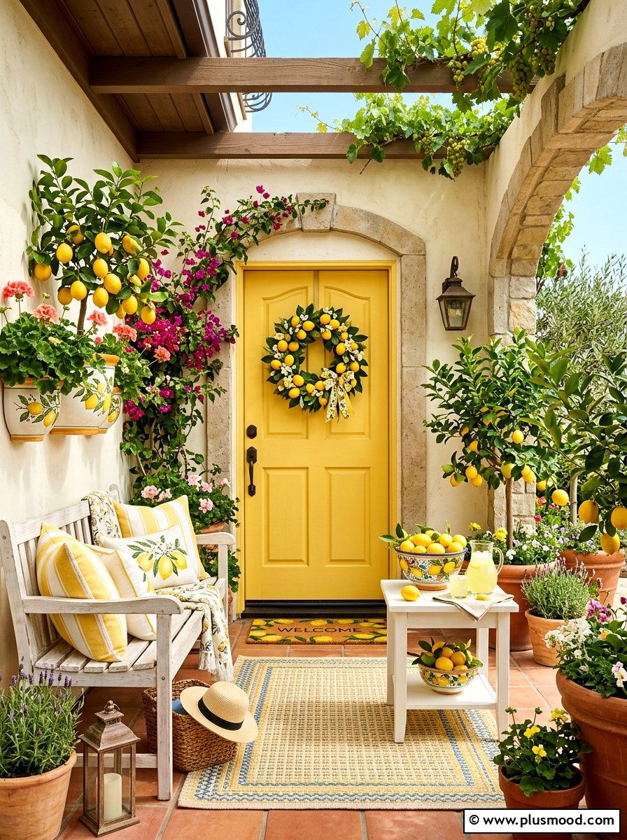 Lemon themed porch - 25 simple summer front porch ideas