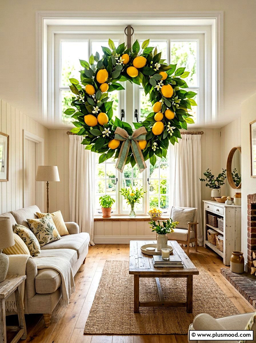 Lemon window wreath - 25 summer window decor ideas for living room
