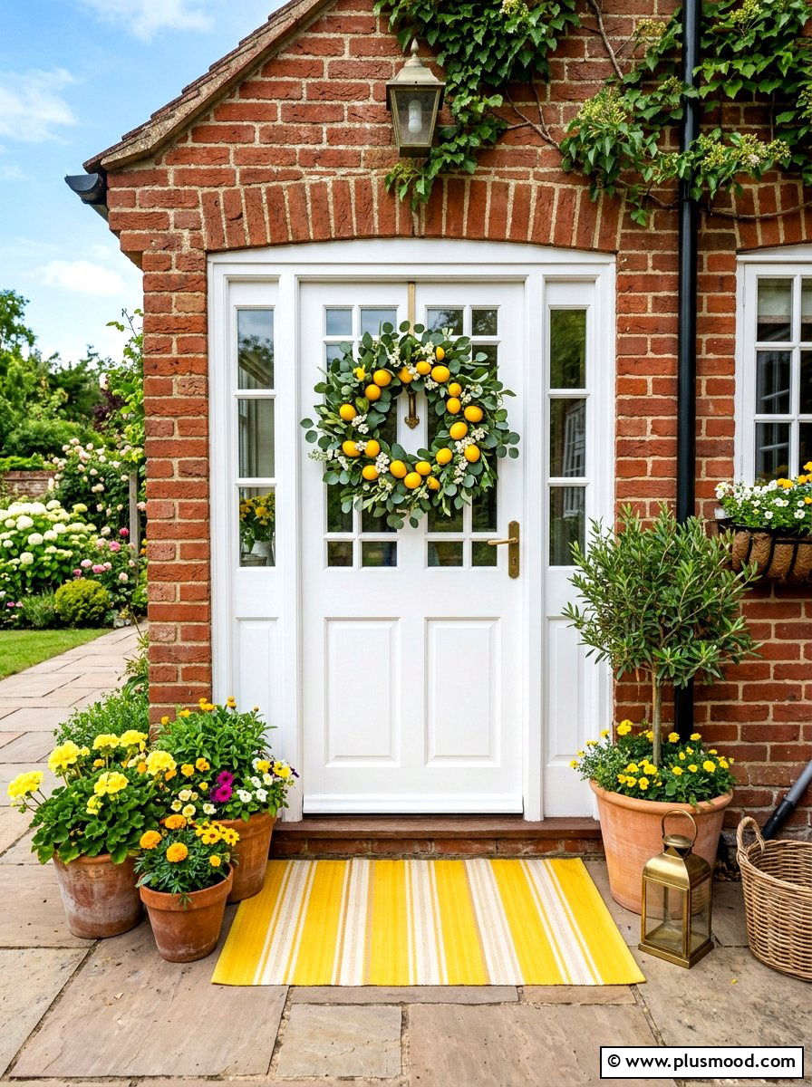 Lemon wreath for brick front door