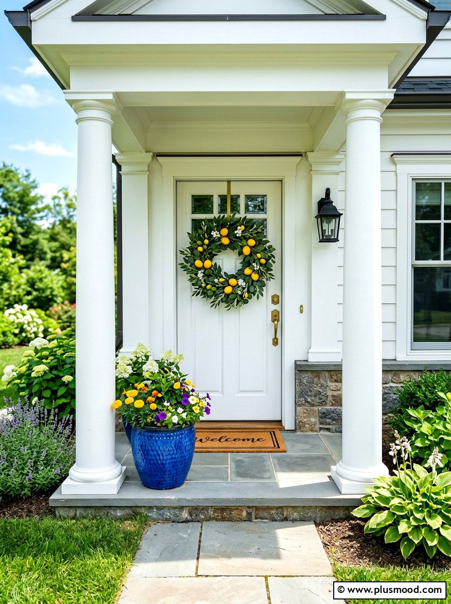 Lemon wreath front door - 25 summer citrus home decor ideas