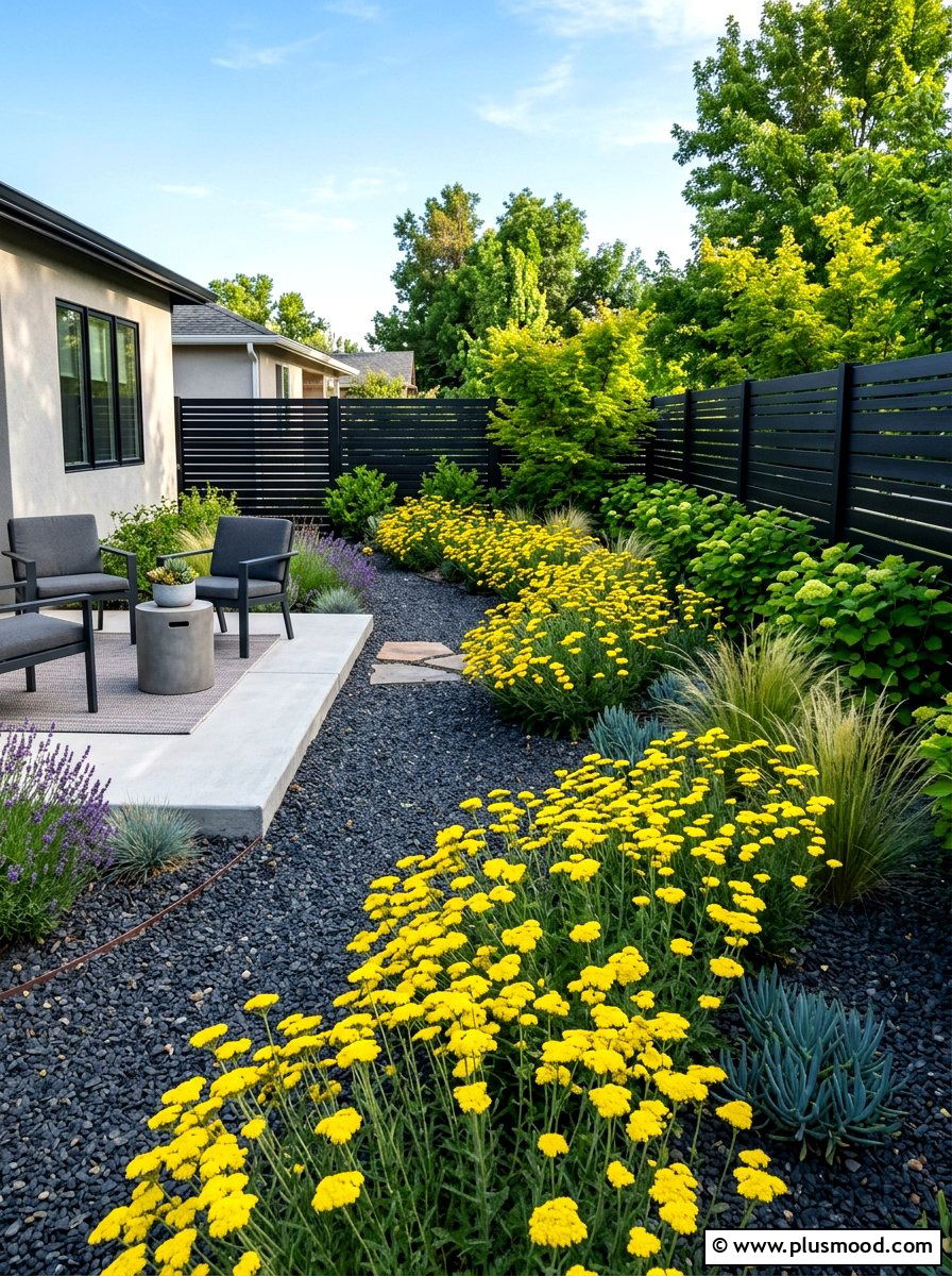 Lemon yellow and charcoal yard - 25 summer color scheme landscaping ideas