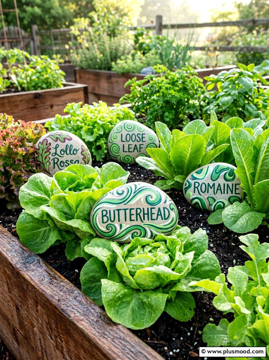 Lettuce rock labels - 25 painted rock ideas with vegetable garden labels