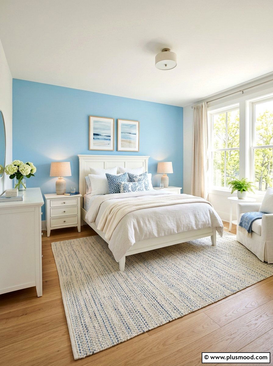 Light Blue Accent Wall - 25 summer beachy bedroom ideas