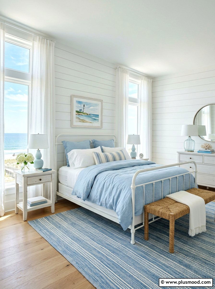 Light Blue And White Coastal Bedroom - 25 summer coastal farmhouse bedroom ideas