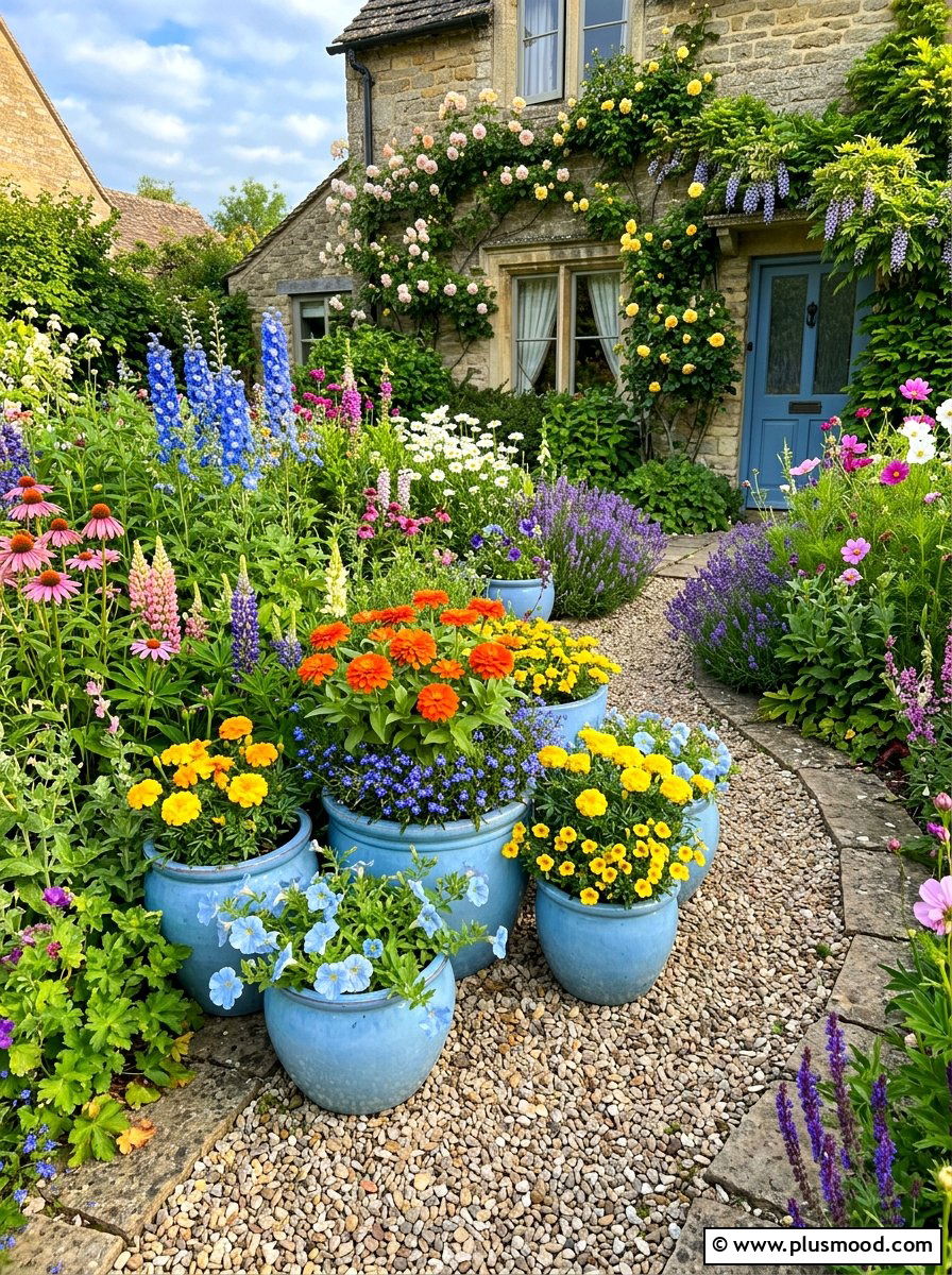 Light Blue Cottage Flower Bed - 25 summer blue planter styling ideas