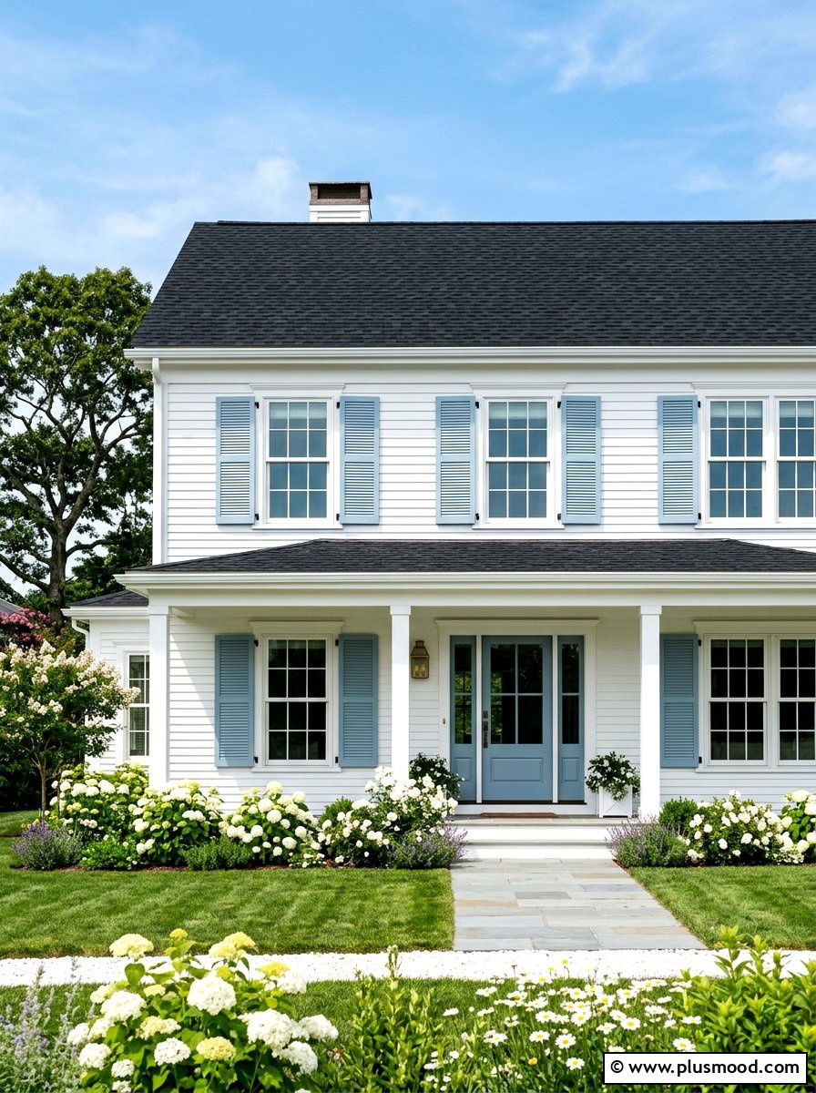 Light Blue Shutters - 25 summer neutral curb appeal ideas