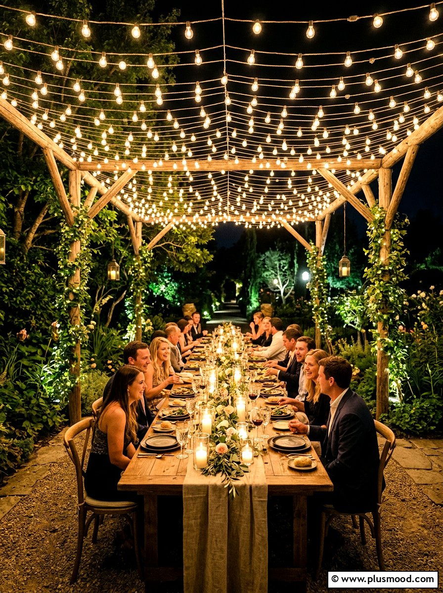 Light Canopy Dining - 25 summer backyard hosting ideas