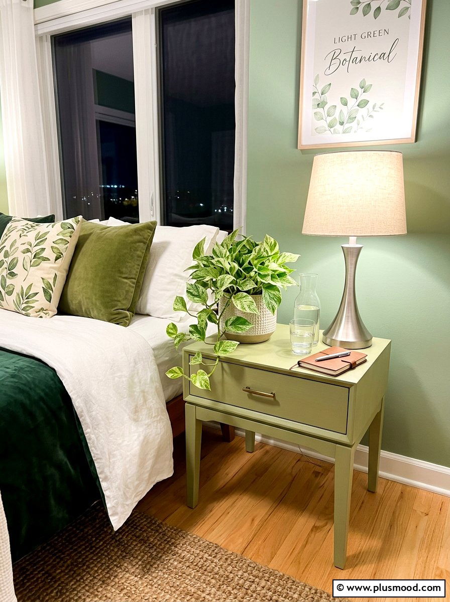 Light Green Botanical - 25 summer nightstand decor ideas
