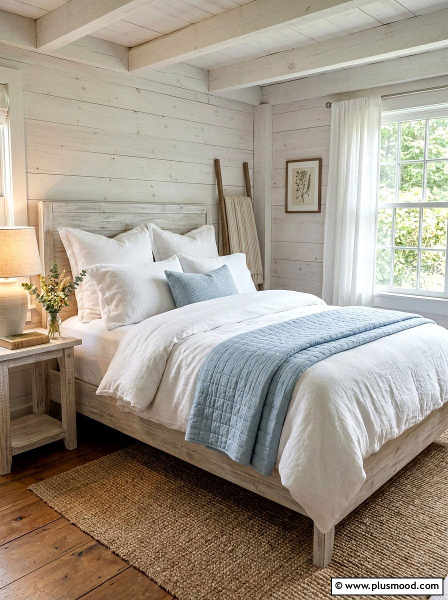 Light Linen Bedding - 25 summer farmhouse decor ideas