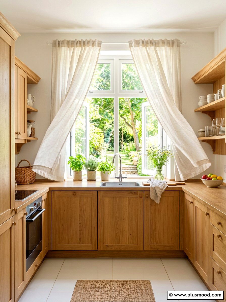 Light Linen Curtains - 25 summer kitchen makeover ideas