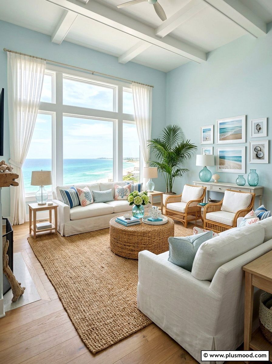 Light blue coastal living room - 25 blue summer living room ideas