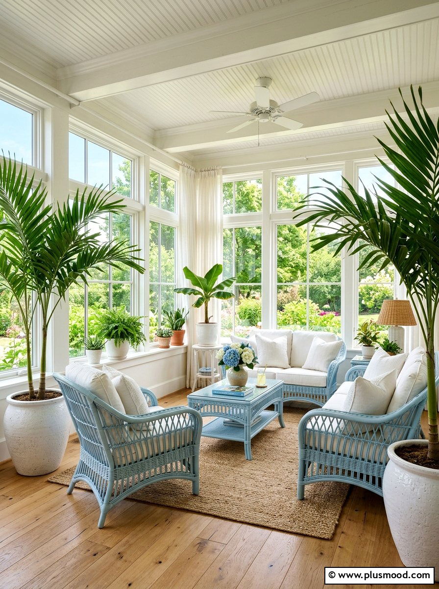 Light blue sunroom furniture - 25 summer decor ideas with blue and white