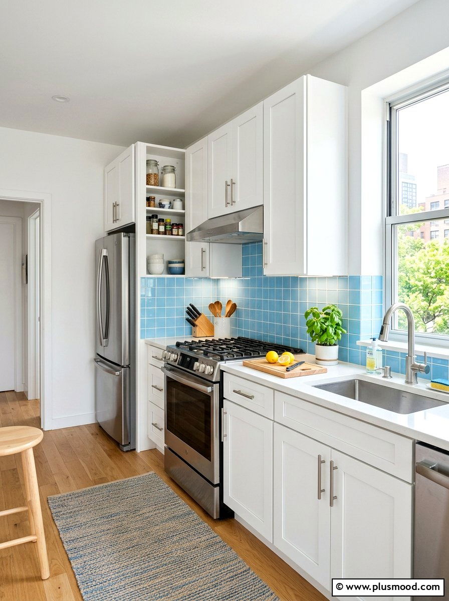 Light blue tile - 25 summer kitchen decor ideas for apartments