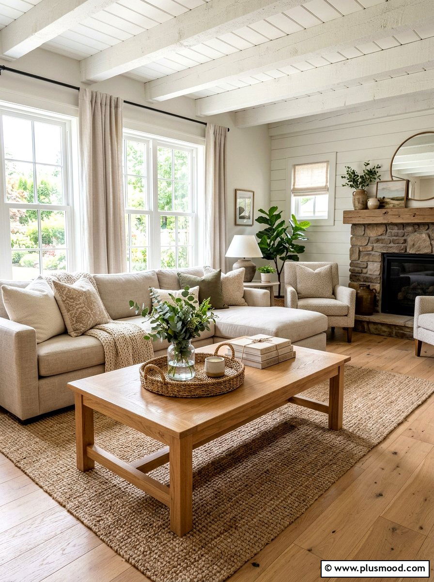 Light wood coffee table - 25 late summer farmhouse decor ideas