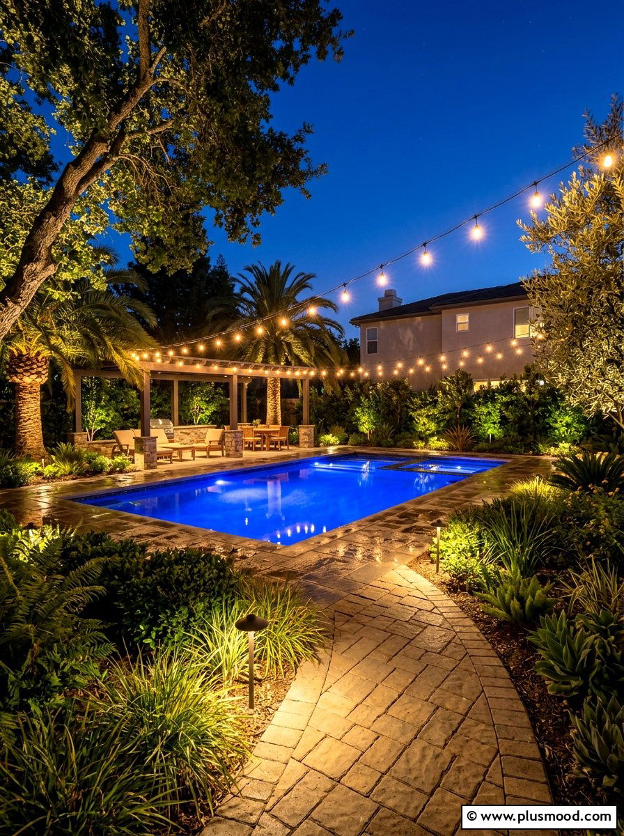 Lighting For Evening Pool - 25 pool landscaping ideas for rectangular pools