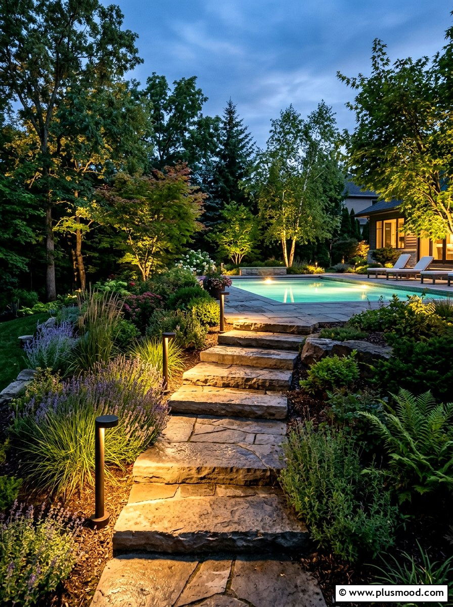Lighting For Sloped Paths - 25 pool landscaping ideas for sloped yards