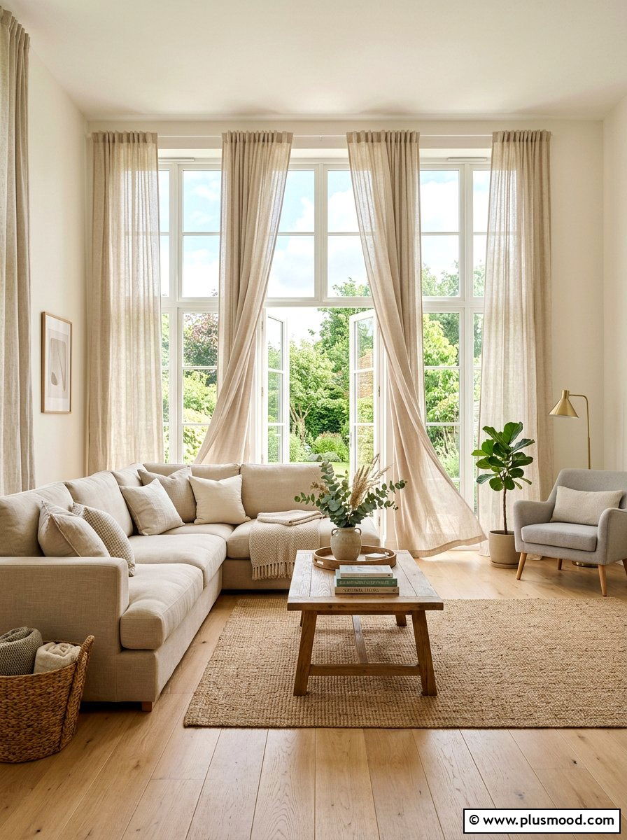 Lightweight linen curtains - 25 summer living room styling ideas