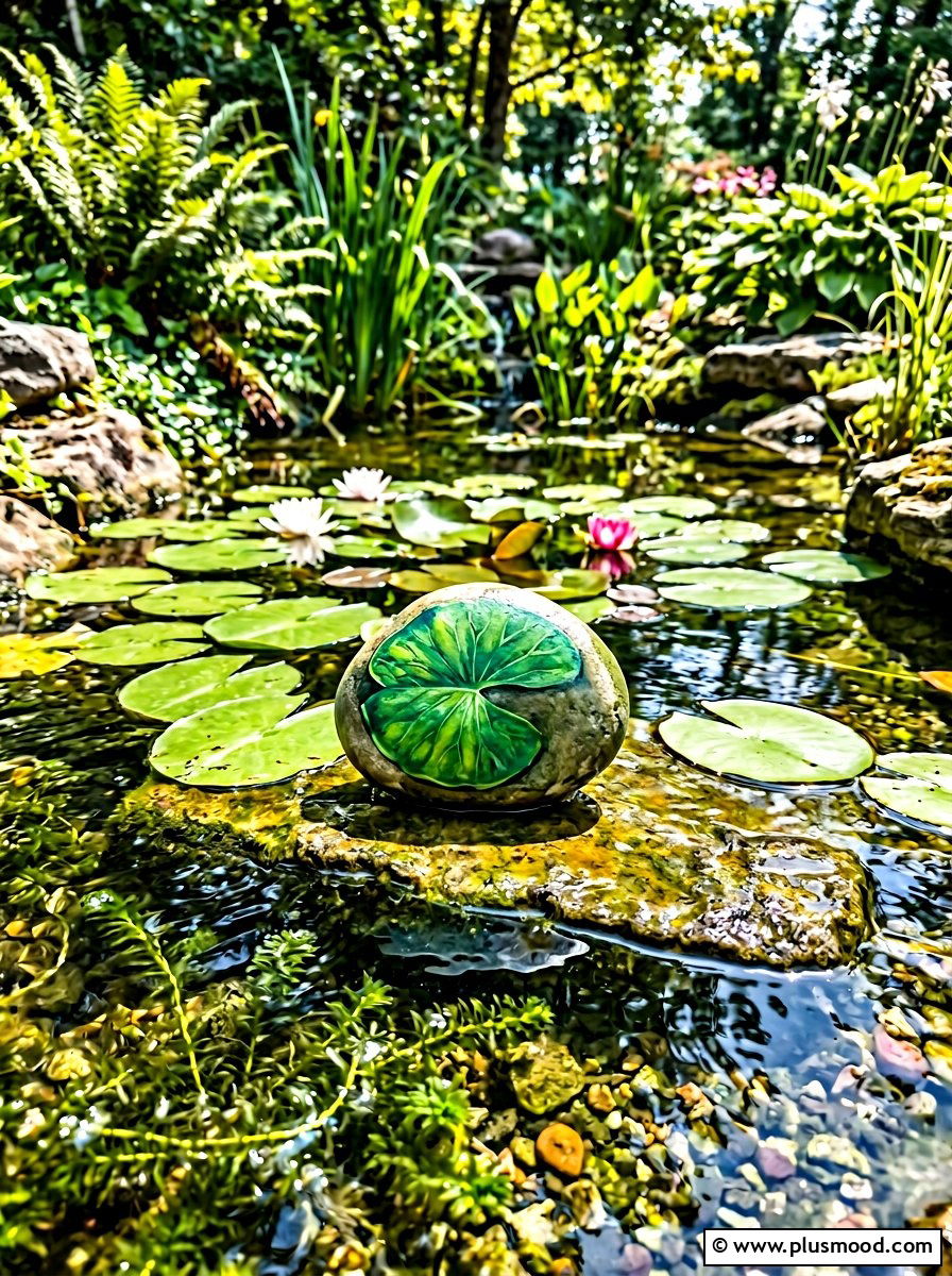 Lily Pad - 25 painted rock ideas for koi pond decor
