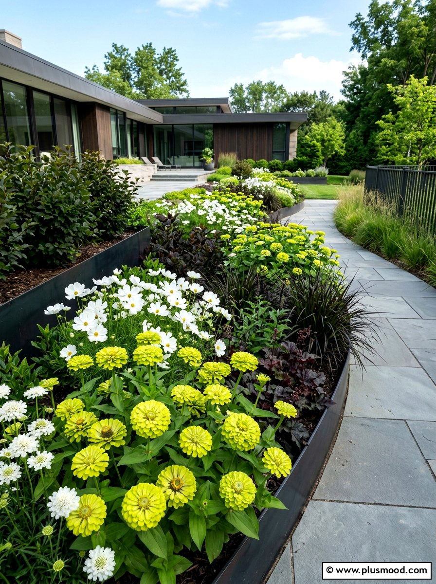 Lime green zinnia landscape - 25 summer zinnia garden ideas