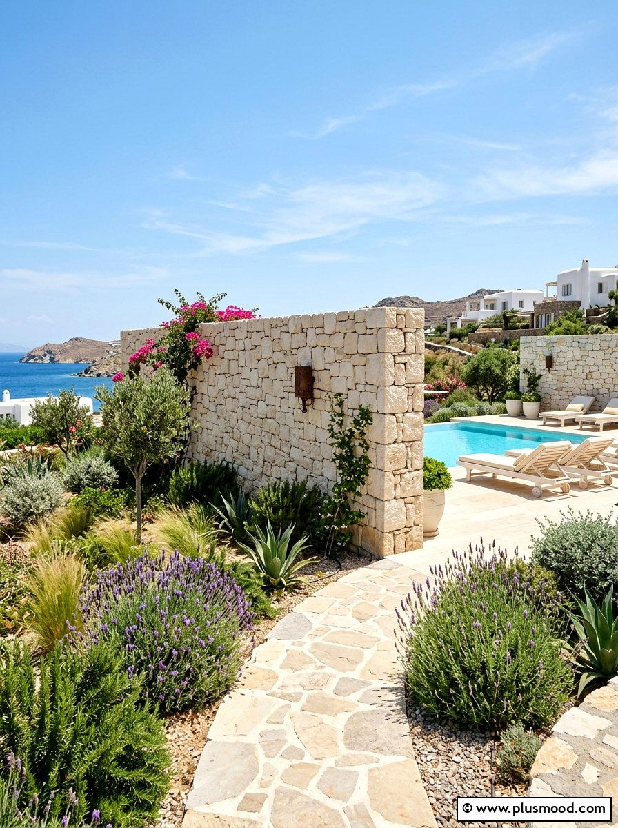 Limestone Pool Privacy Barrier - 25 pool landscaping ideas with stone walls