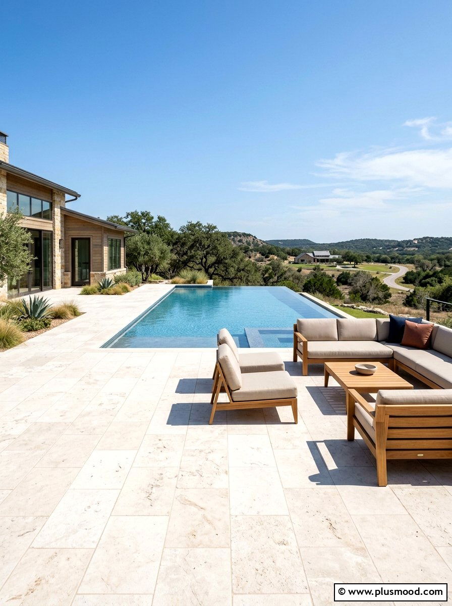 Limestone pool deck - 25 pool landscaping ideas for ranch homes
