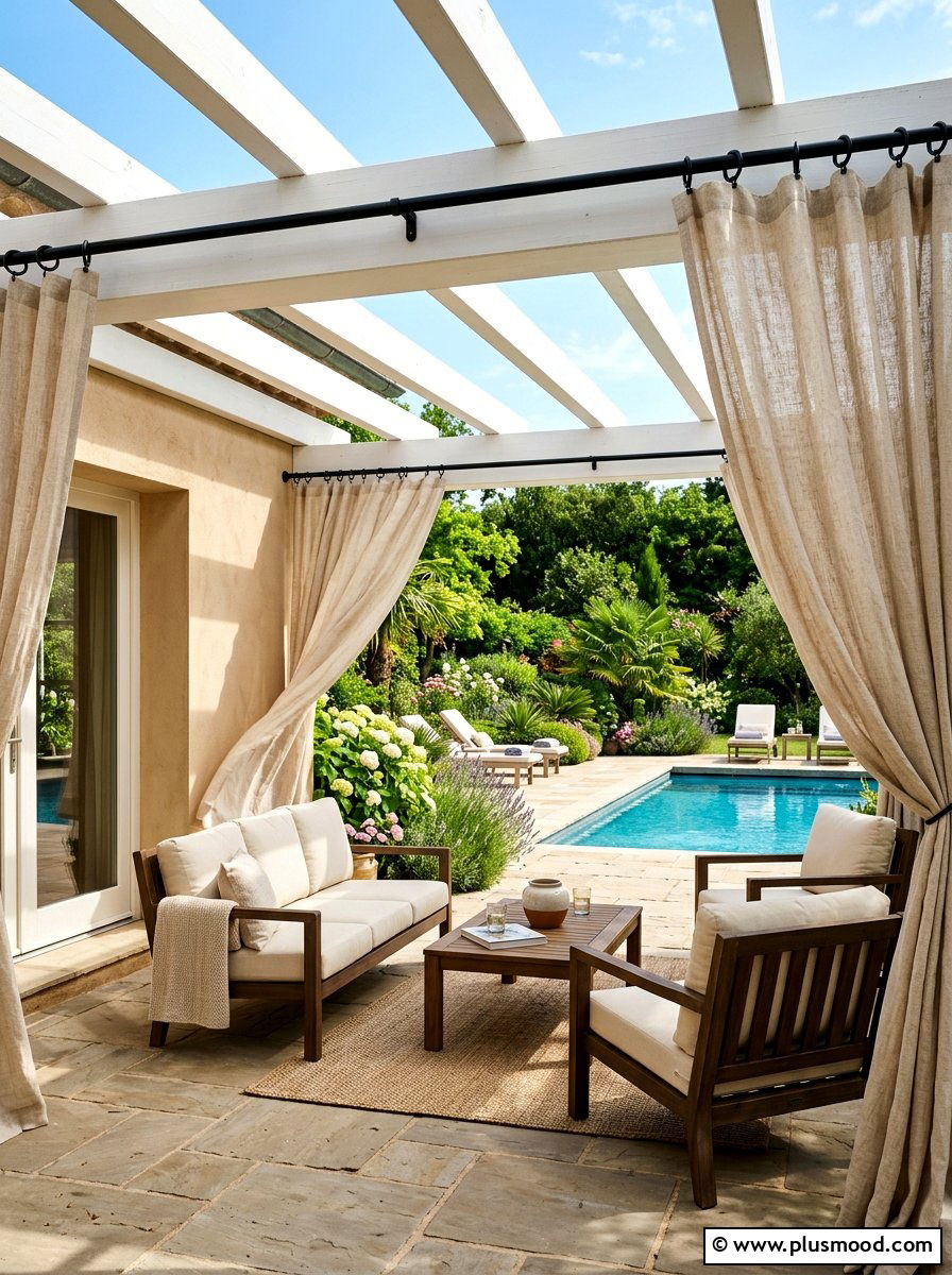 Linen Outdoor Curtains - 25 summer Mediterranean patio ideas
