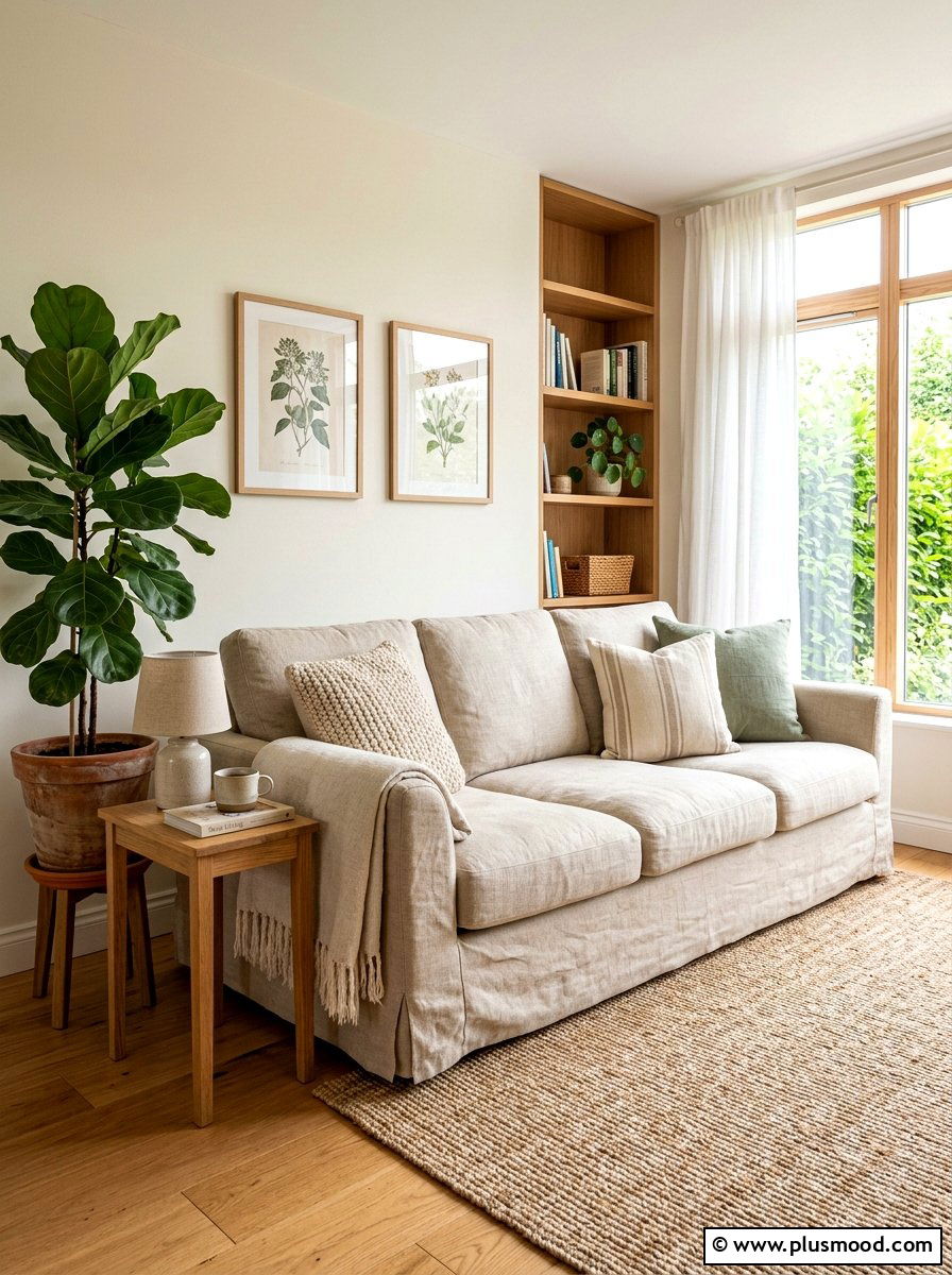 Linen Slipcovered Sofa - 25 summer decor ideas for small apartments living room