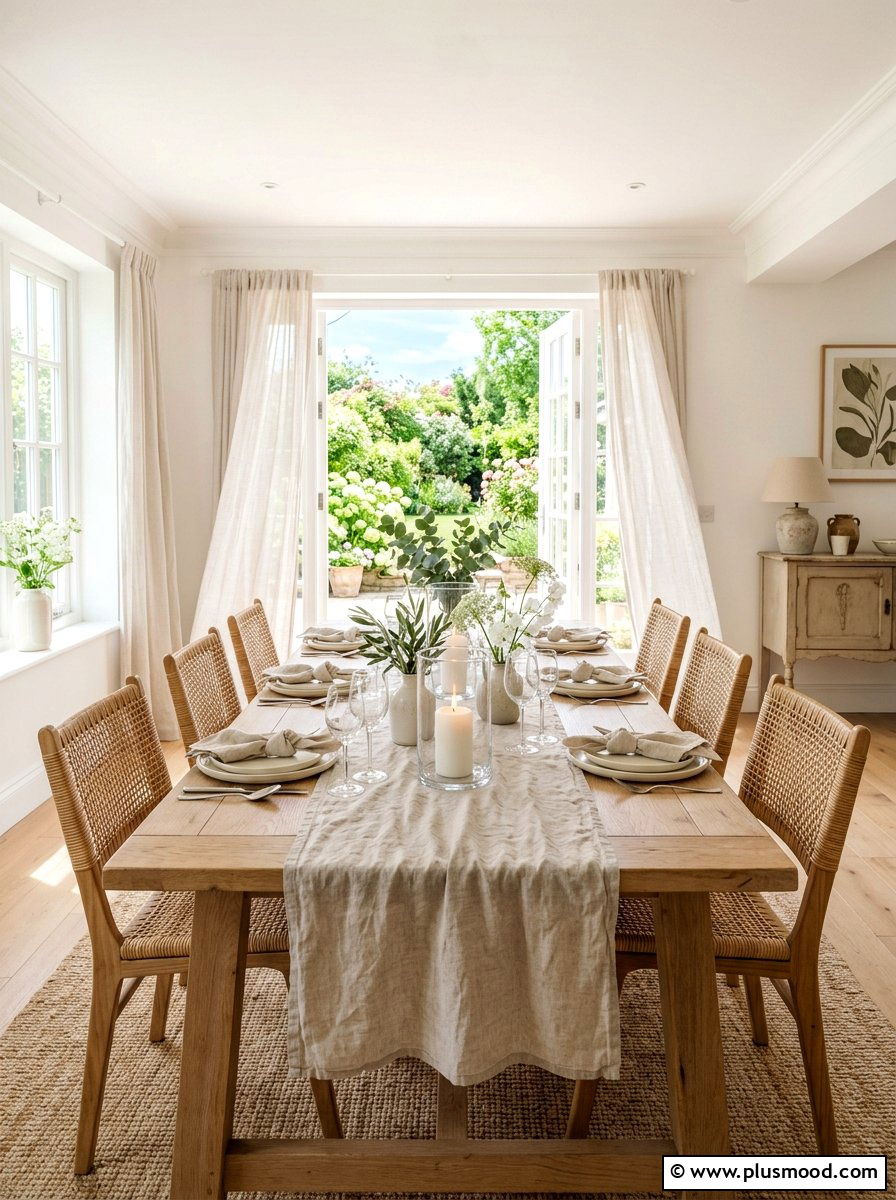 Linen Table Runner - 25 summer centerpiece ideas for dining table