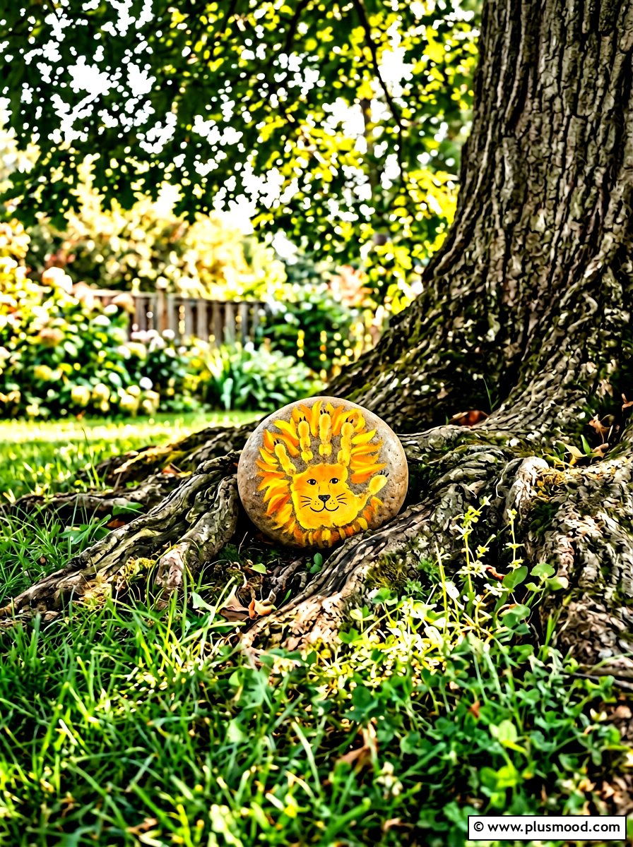 Lion Handprint Rock - 25 painted rock ideas with handprint art