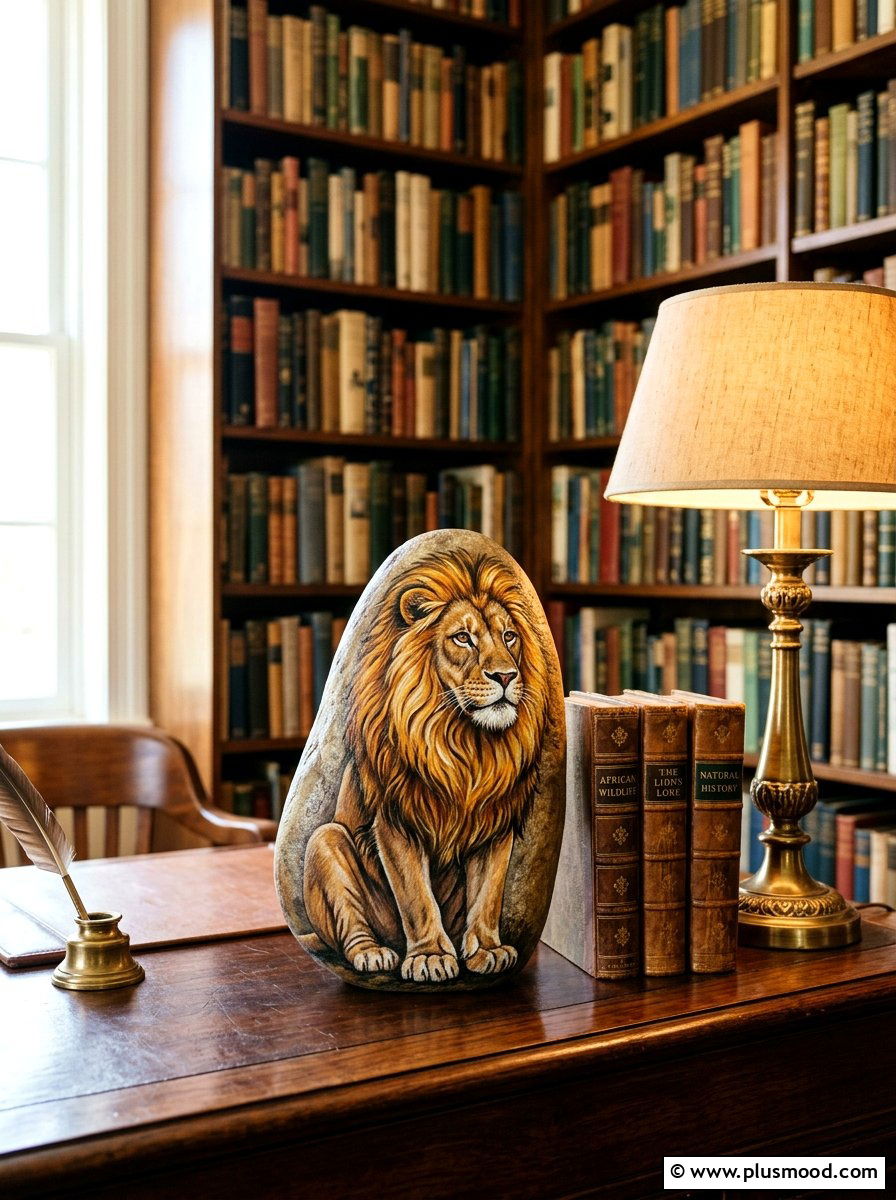 Lion Painted Rock - 25 painted rock ideas with animals