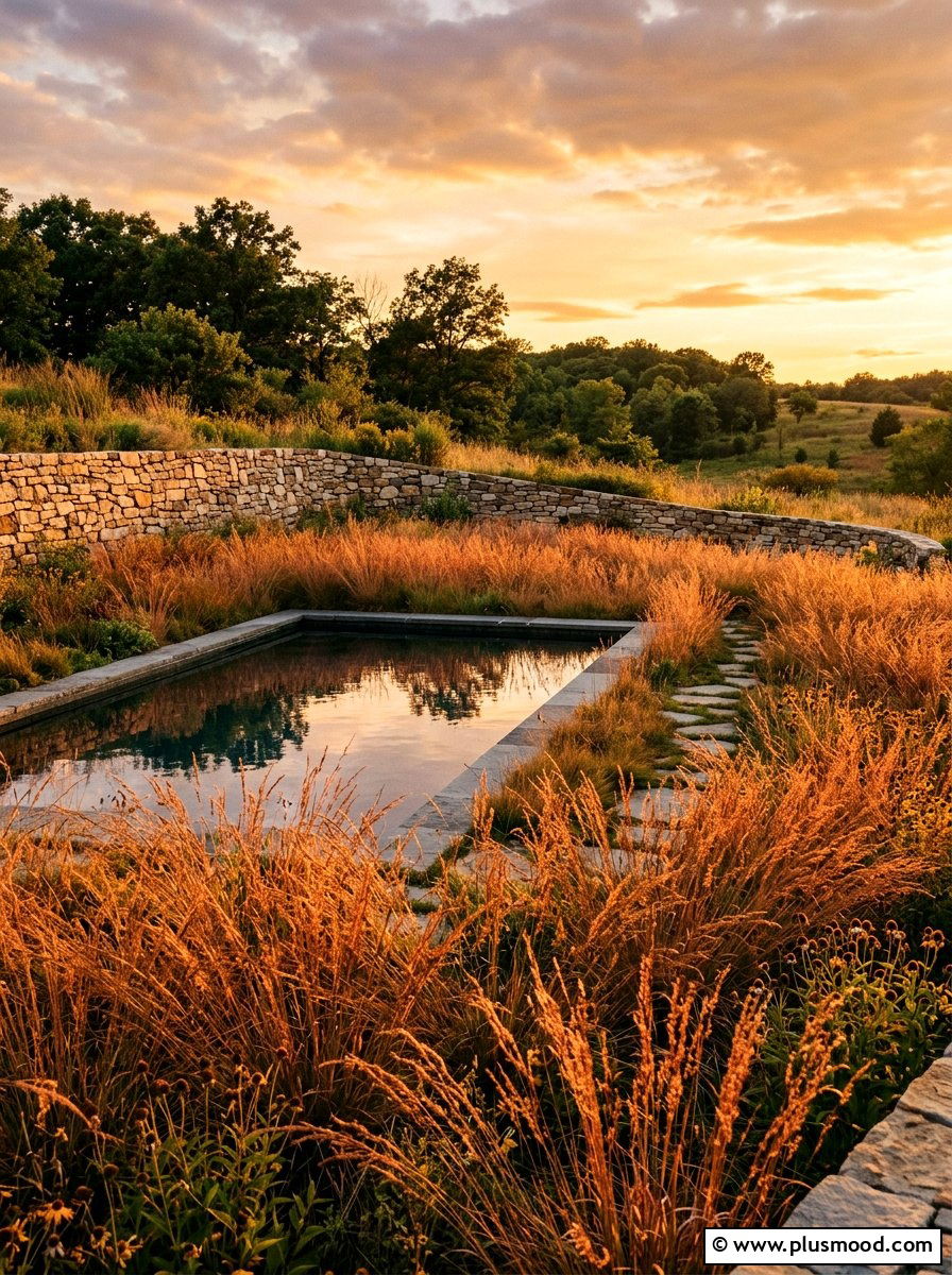 Little bluestem poolside meadow - 25 pool landscaping ideas with native plants