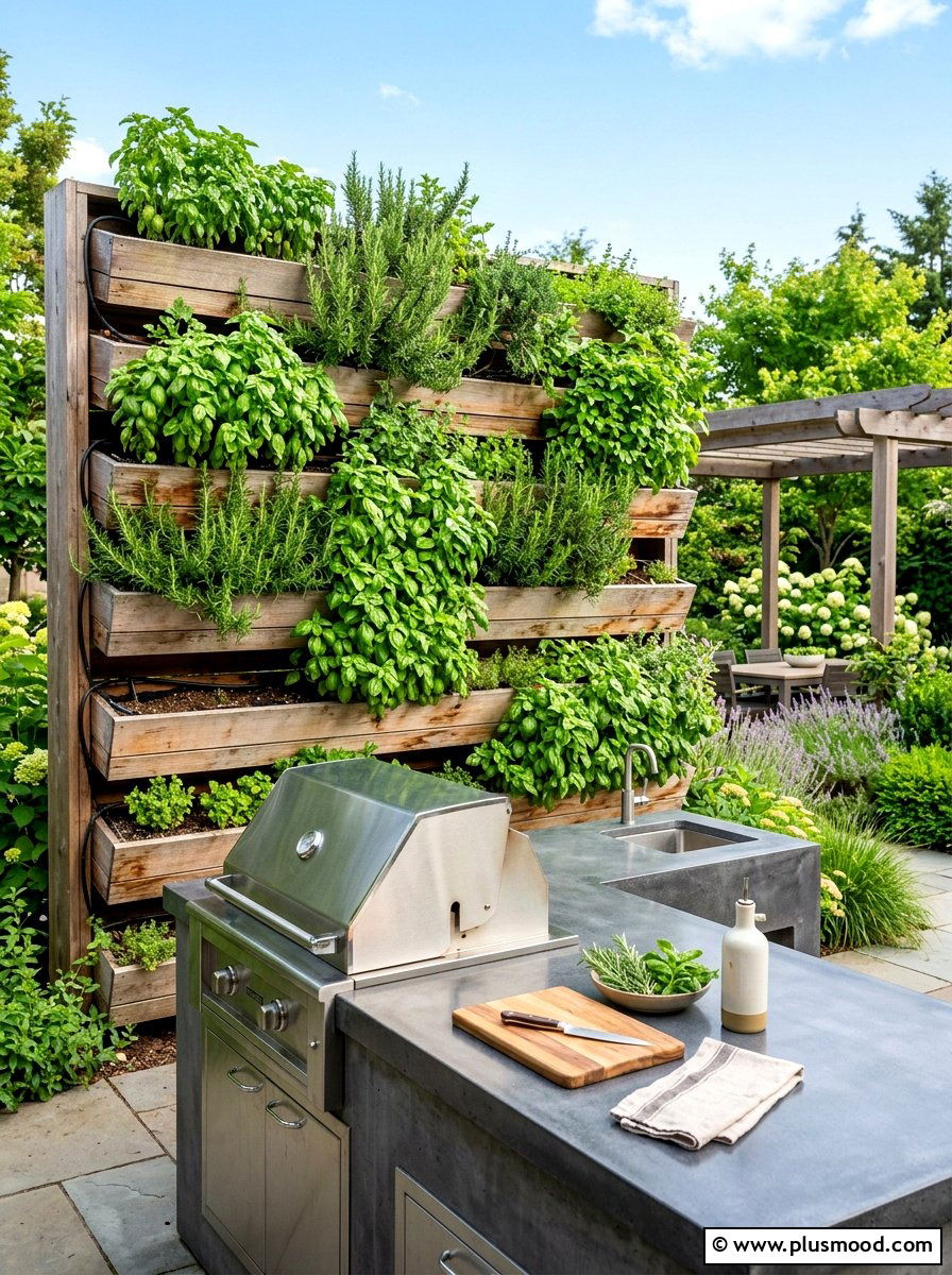 Living Wall Herb Garden - 25 summer outdoor kitchen entertaining ideas