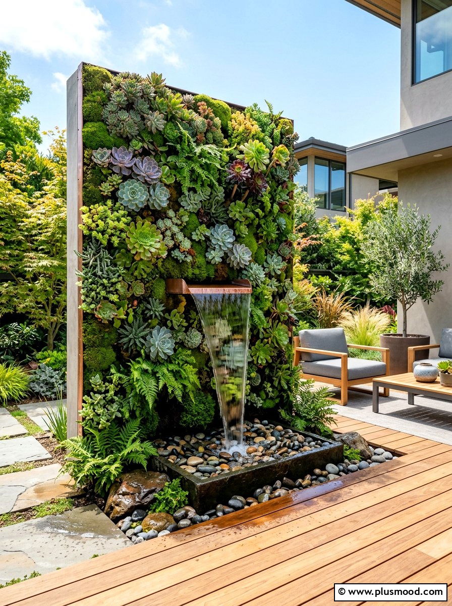 Living Wall Water Feature - 25 small backyard ideas with wall fountain