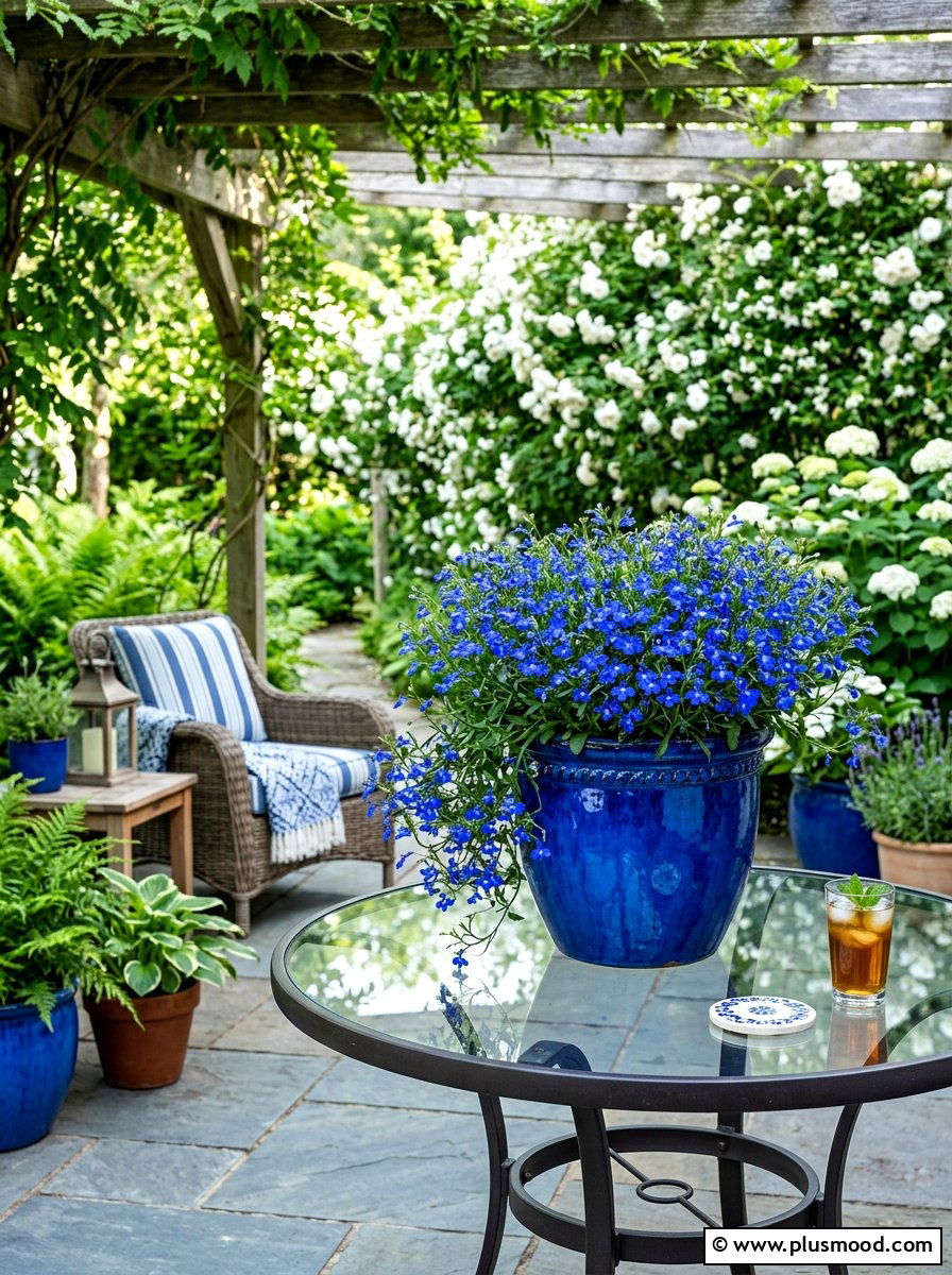 Lobelia container - 25 summer planter ideas for shade