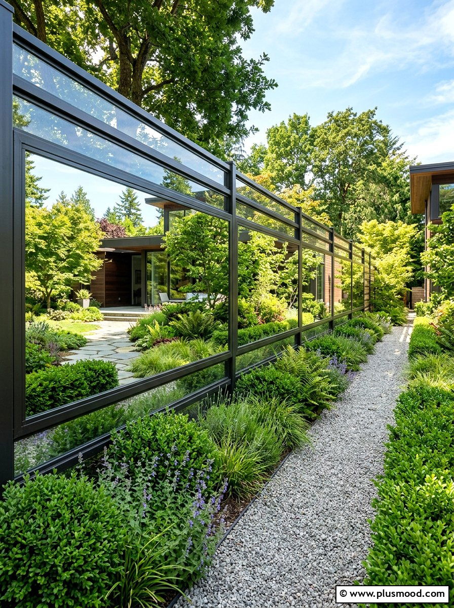 Long Horizontal Fence Mirror - 25 small backyard ideas with mirror