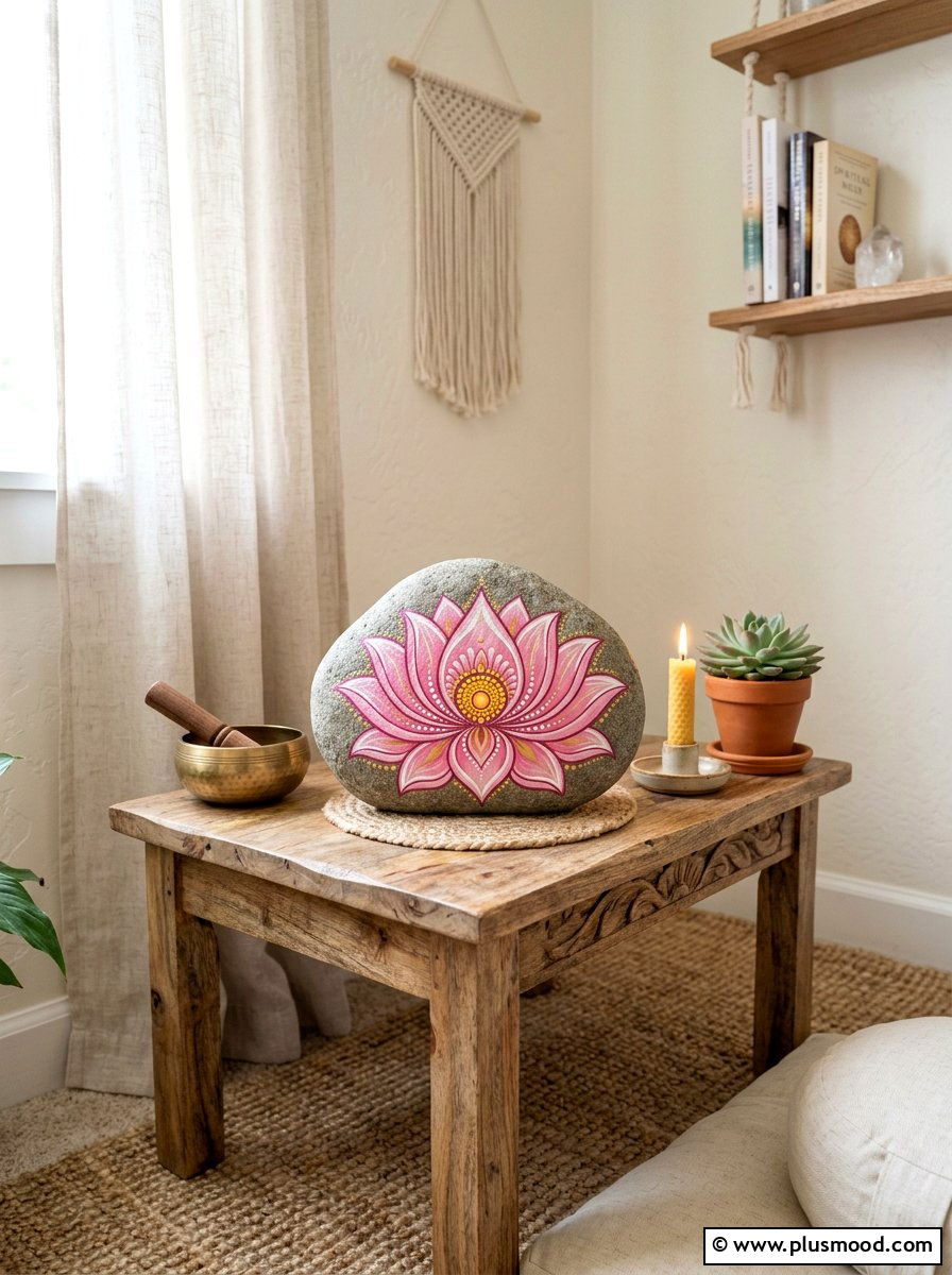 Lotus Flower Painted Rock - 25 painted rock ideas with zentangle art