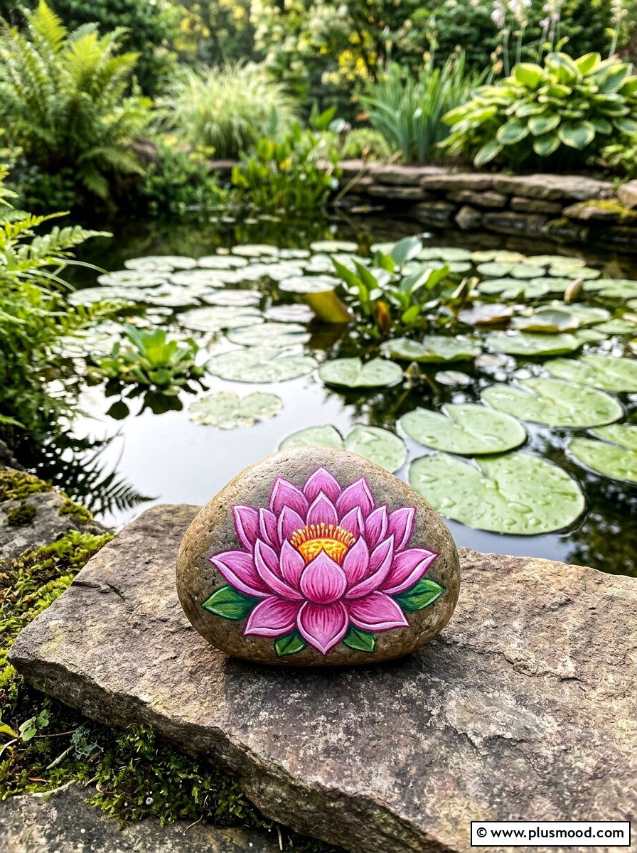 Lotus Flower Rock - 25 painted rock ideas with flowers