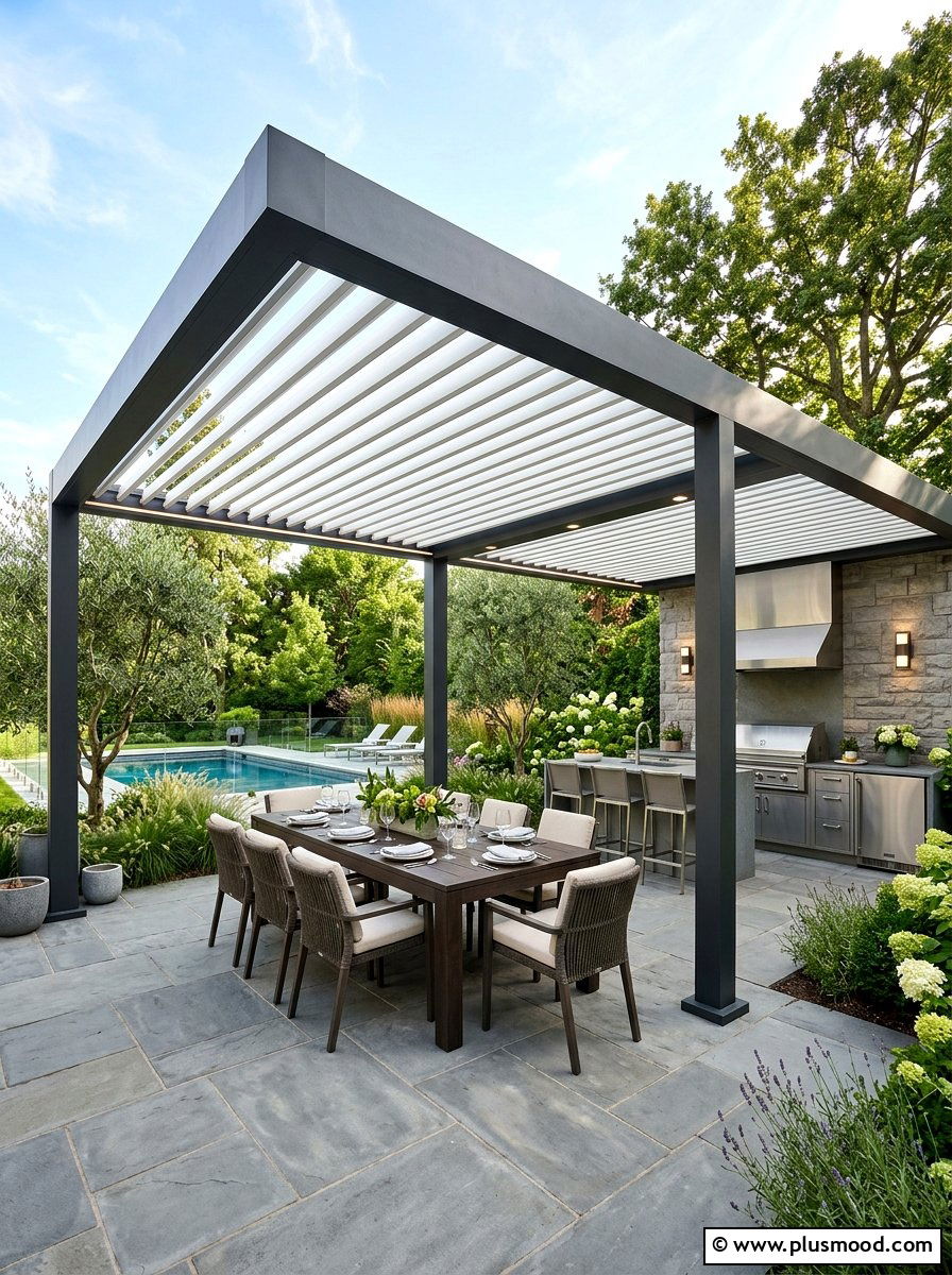 Louvered Roof Pergola - 25 small backyard ideas with pergola