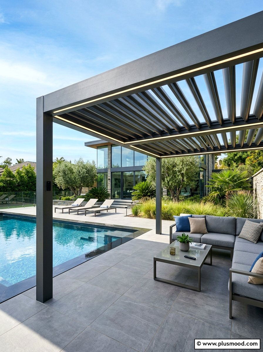 Louvered Roof Pool Pergola - 25 pool landscaping ideas with pergola