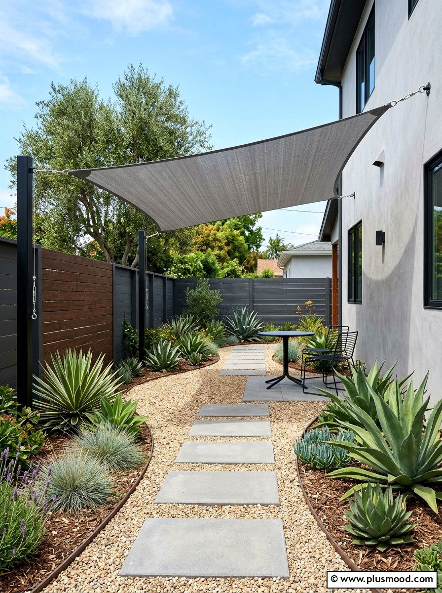 Low Maintenance Backyard With UV Protection - 25 small backyard ideas with shade sail